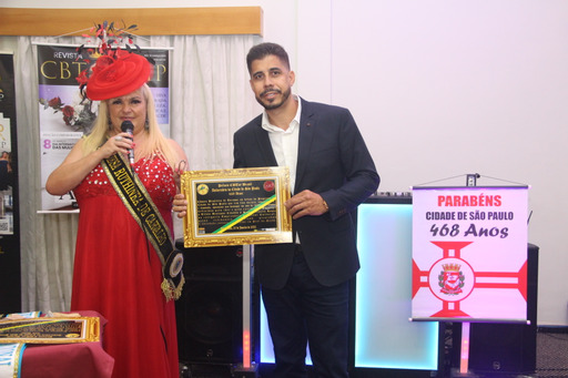 Empresário do setor esportivo e cultura recebe homenagem pela Câmara Brasileira do Turismo no aniversario de 468 anos da cidade de São Paulo.